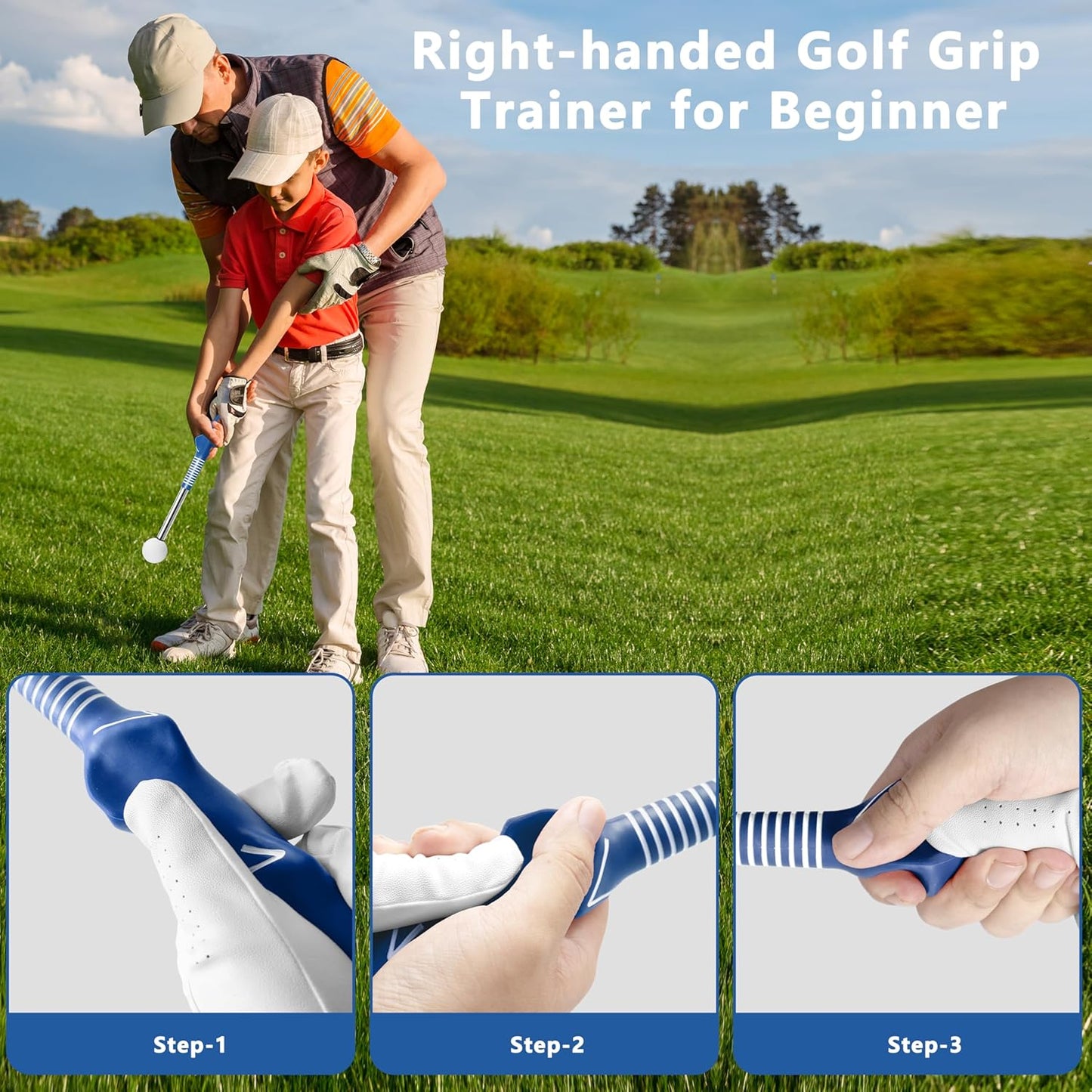 Retractable Golf Swing Training Aid:Golf Grip Trainer,Swing Trainer with Swing Sound Prompt,Feedback,for Beginners.Golf Accessories for Indoor Practice-Strength,Tempo Training.