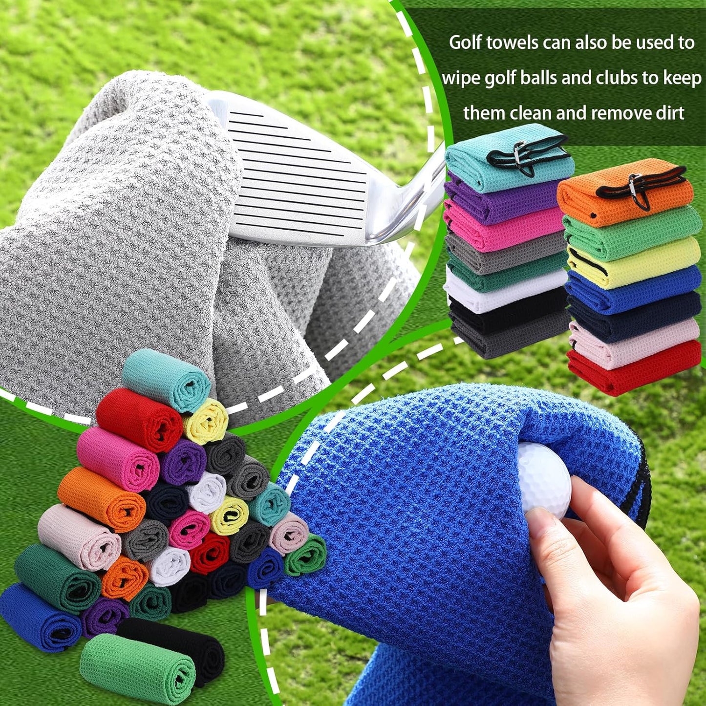 Batiyeer Golf Towels Bulk for Bags 16'' x 24'' Microfiber Waffle Pattern Golf Towels Trifold with Clip for Hiking,Tournament, Yoga
