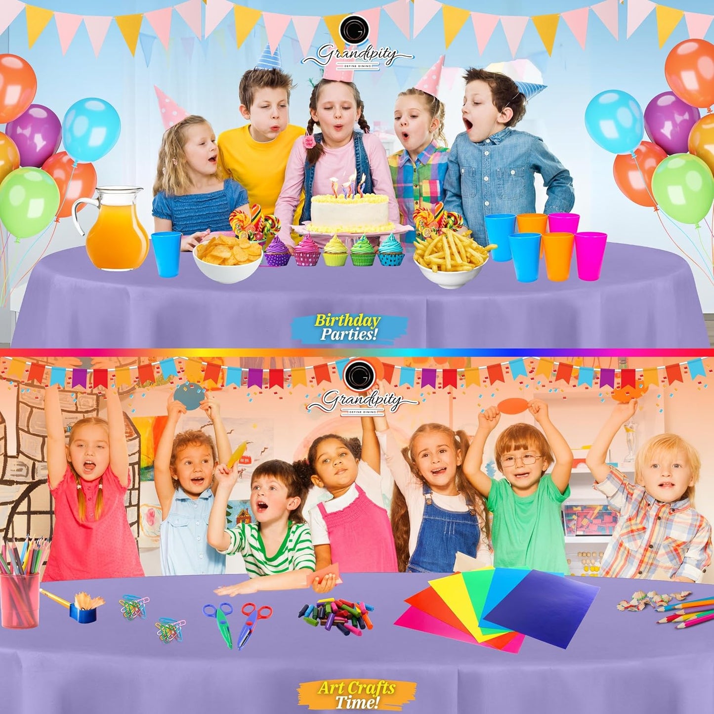 Grandipity 12 Pack Premium Disposable Plastic Tablecloth 84" Inch Decorative Round Table Cover - Lavender