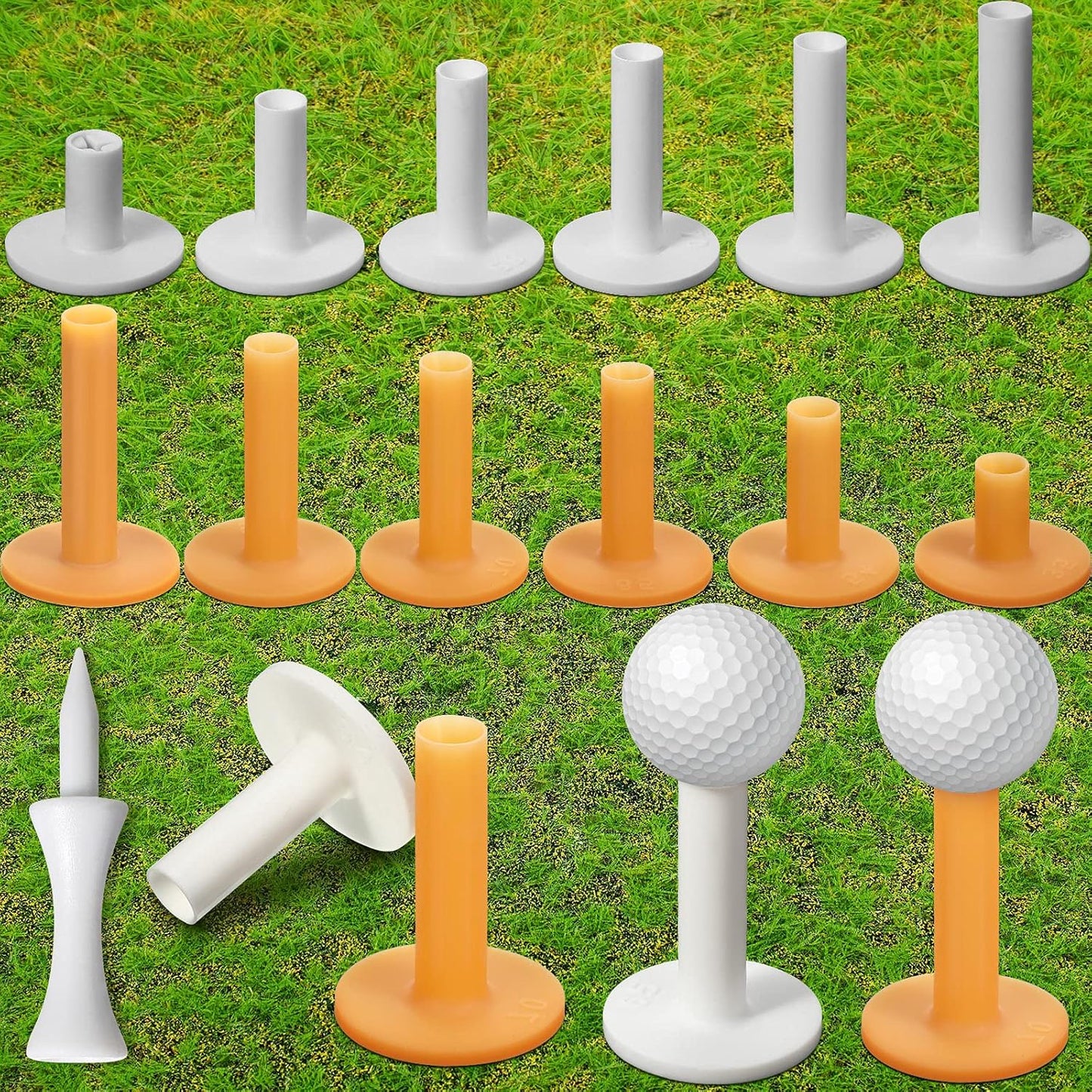 Skylety 24 Pcs 6 Size Rubber Golf Tees for Mats Plastic Golf Tee Holder in 2 Colors Rubber Holders for Simulator and Driving Range Indoor Outdoor Practice Accessories 1.5 2.13 2.27 2.5 3 3.25 Inch