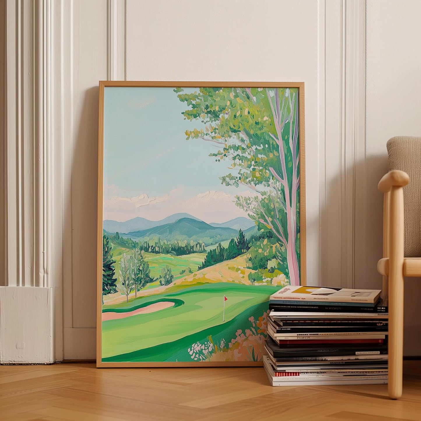 Golf Course Floral Pastel Art Print Posters - Premium Giclee Fine Art Prints - Golf Course Home Decor Posters, Golfer Art Prints for Home and Office Decor - Vintage Aesthetic, Ready to Frame