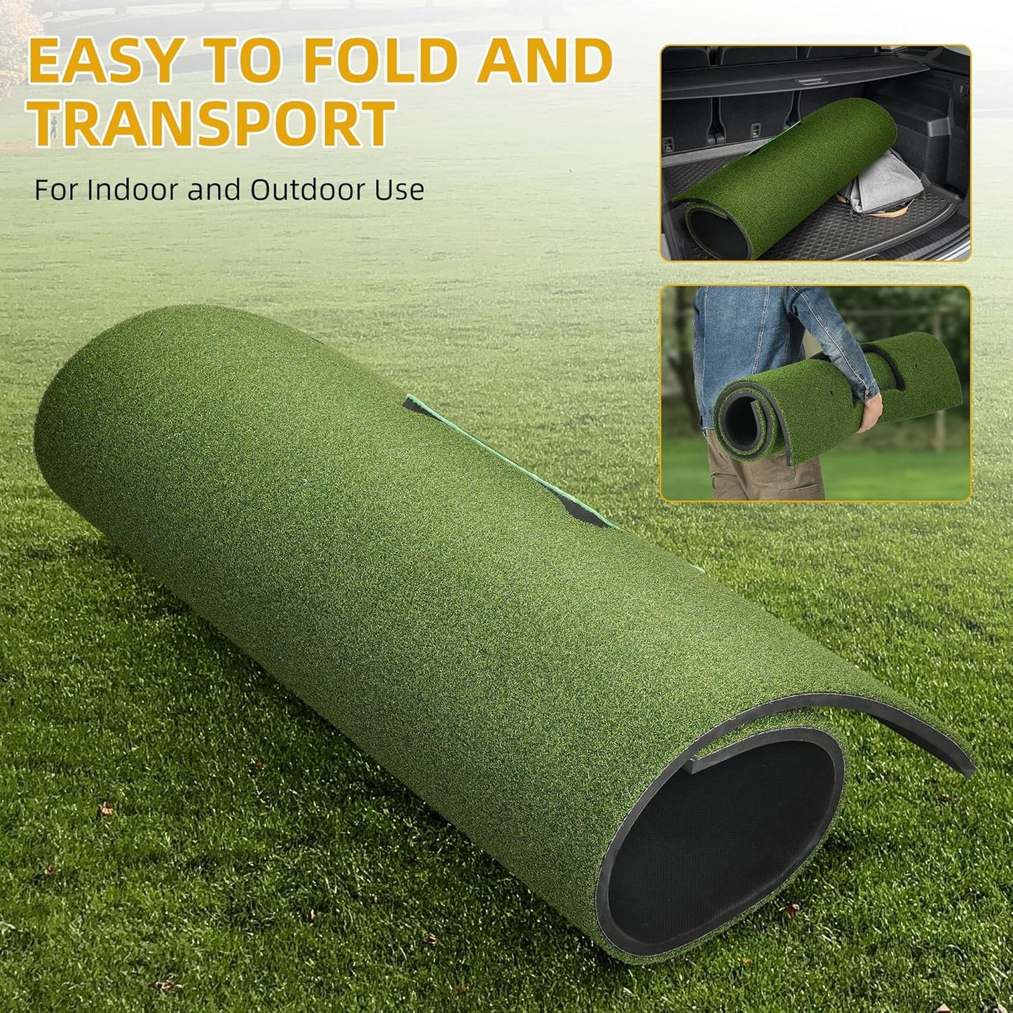 5x4ft Golf Hitting Mat, Thickened 21mm/31mm/36mm Artificial Turf Golf Practice Mats for Indoor Outdoor Backyard Driving Swing Training with 9 PU Balls, 3 Rubber Tees, 7 Tees