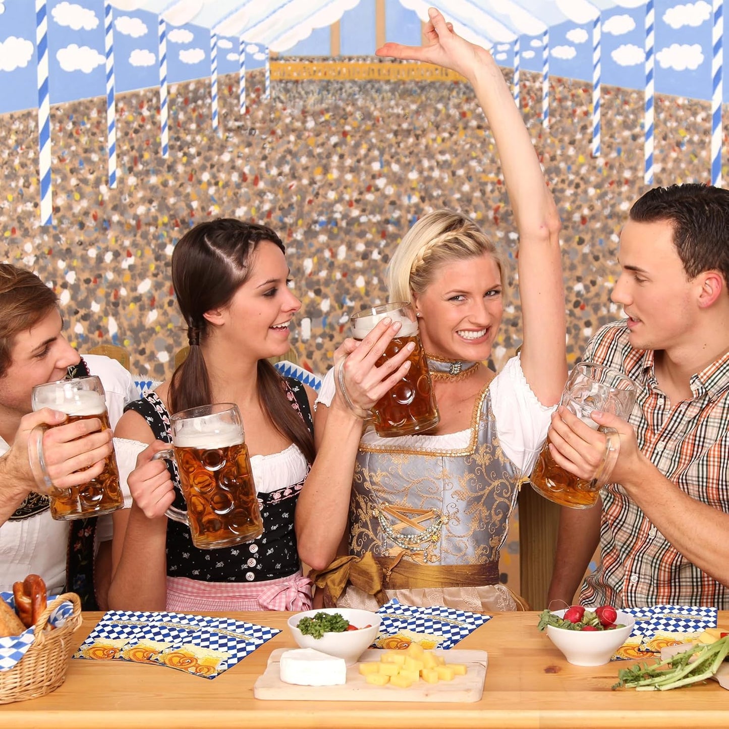 100 Pieces Oktoberfest Napkins Disposable Blue White Plaids Party Napkins 7.8 x 4.3 Inch Bavarian Flag Paper Cocktail Napkins Supplies for Oktoberfest German Beer Festival Party Decorations