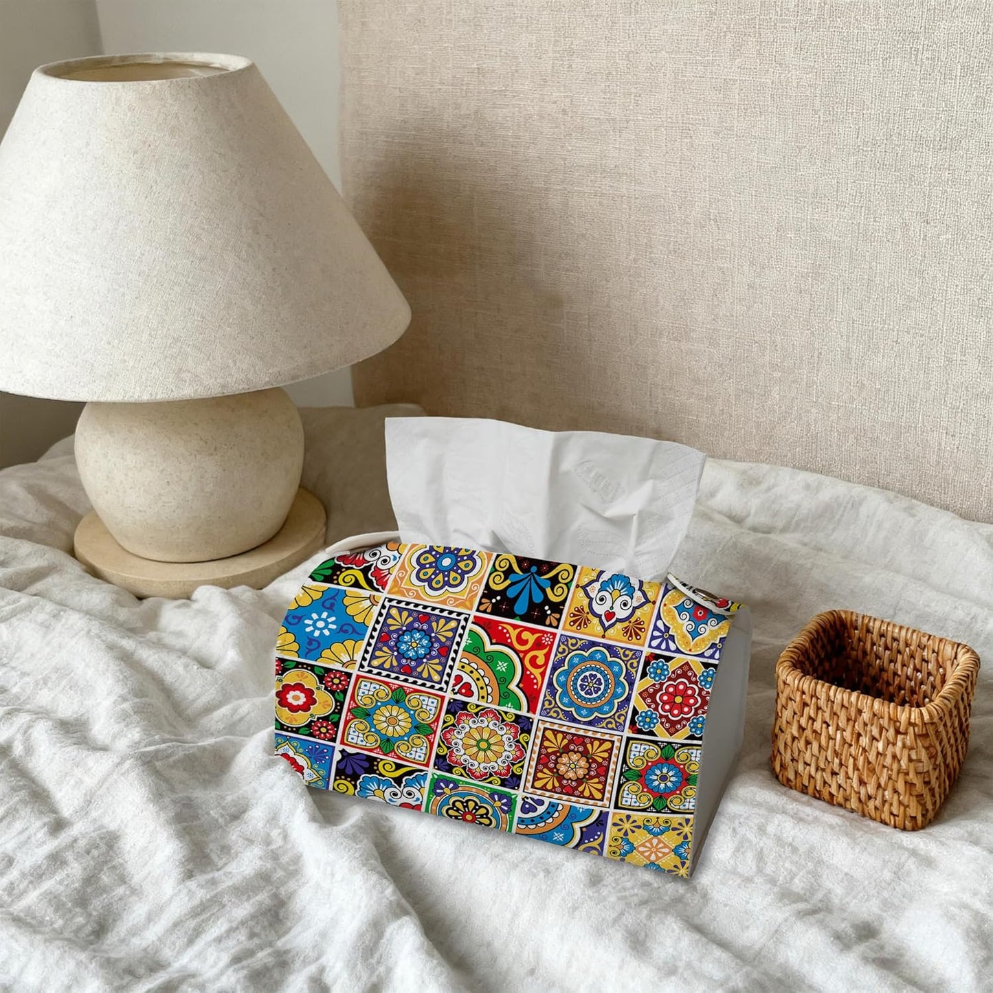 Talavera Mexican Tiles Tissue Box Cover Holder – Rectangular Tissue Organizer, Decorative Napkin Box Case for Home, Office & Car