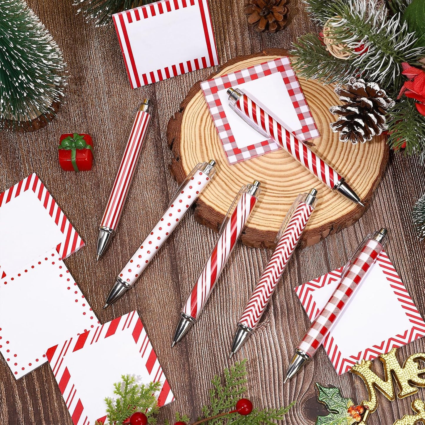 48Pcs Christmas Ballpoint Pen with Sticky Note Red White 24pcs Retractable Writing Pen 24Pcs Notepad Plastic Black Ink Pen for Xmas Winter Classroom Home Office Party Supplies