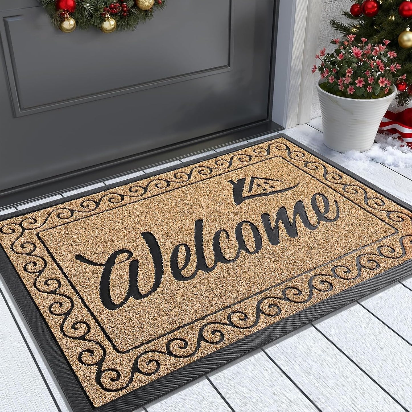 Yimobra Welcome Mat Outdoor Indoor, Waterproof Heavy Duty Front Door Mat Outside Entrance, Extra Sturdy Non-Slip Doormat, Low Profile, Dirt Trapping, 36x24 Inches, Yellow