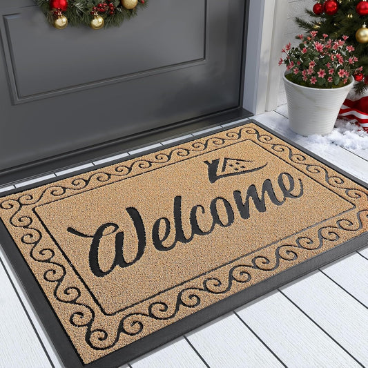 Yimobra Welcome Mat Outdoor Indoor, Waterproof Heavy Duty Front Door Mat Outside Entrance, Extra Sturdy Non-Slip Doormat, Low Profile, Dirt Trapping, 36x24 Inches, Yellow