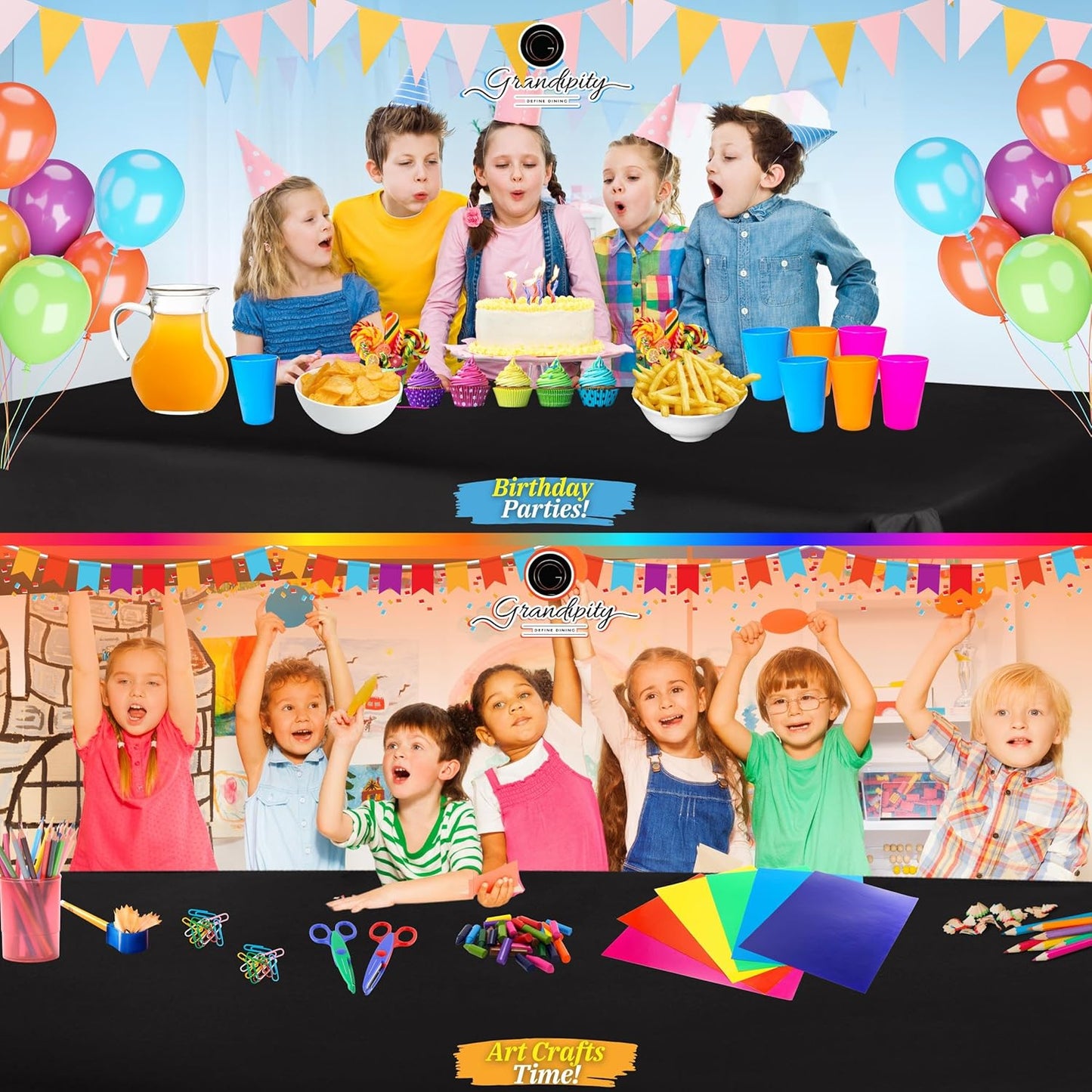 Grandipity 12 Pack Premium Disposable Plastic Tablecloth 54 Inch. x 108 Inch. Decorative Rectangle Table Cover - Black