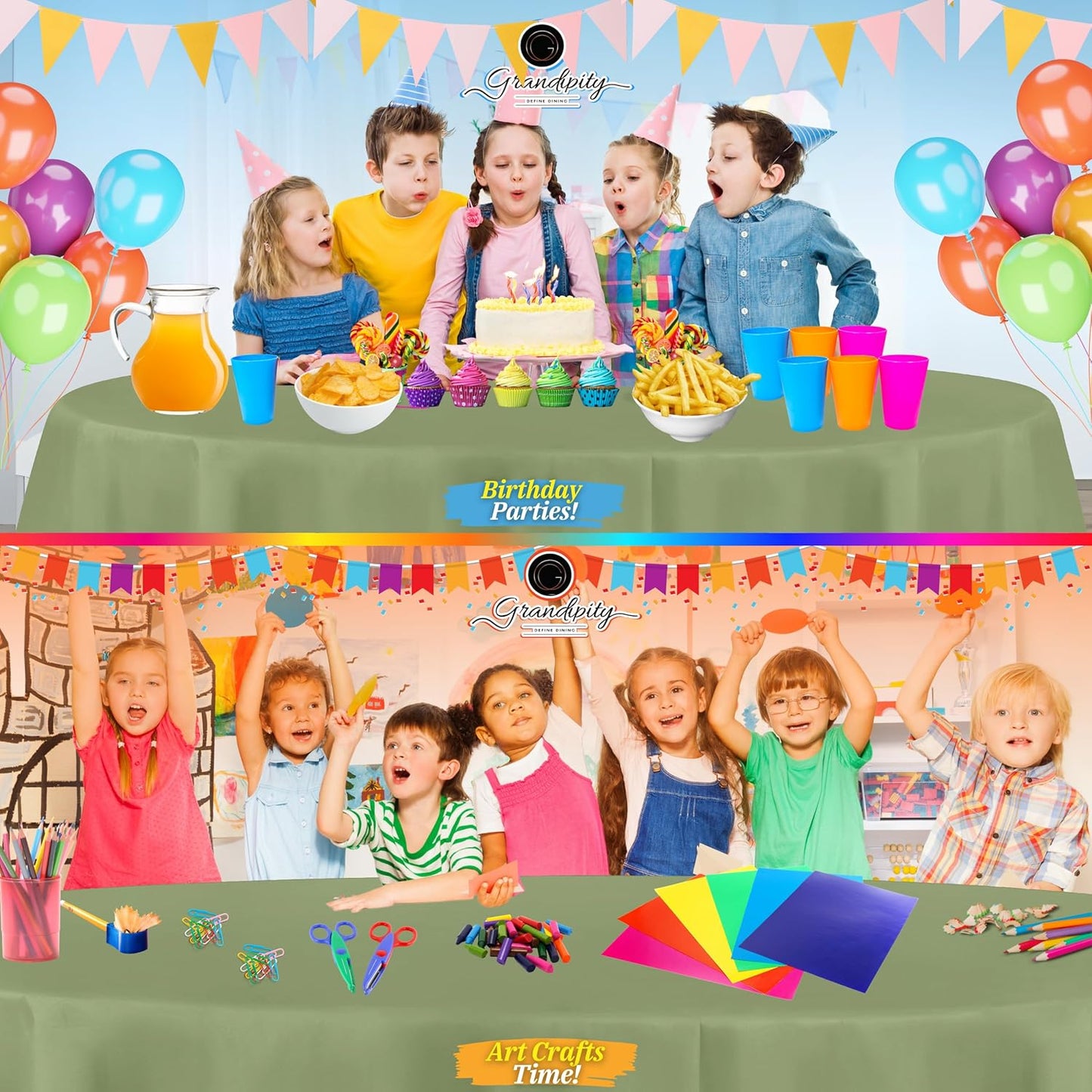 Grandipity 12 Pack Premium Disposable Plastic Tablecloth 84 inch Round Table Cover - Sage Green