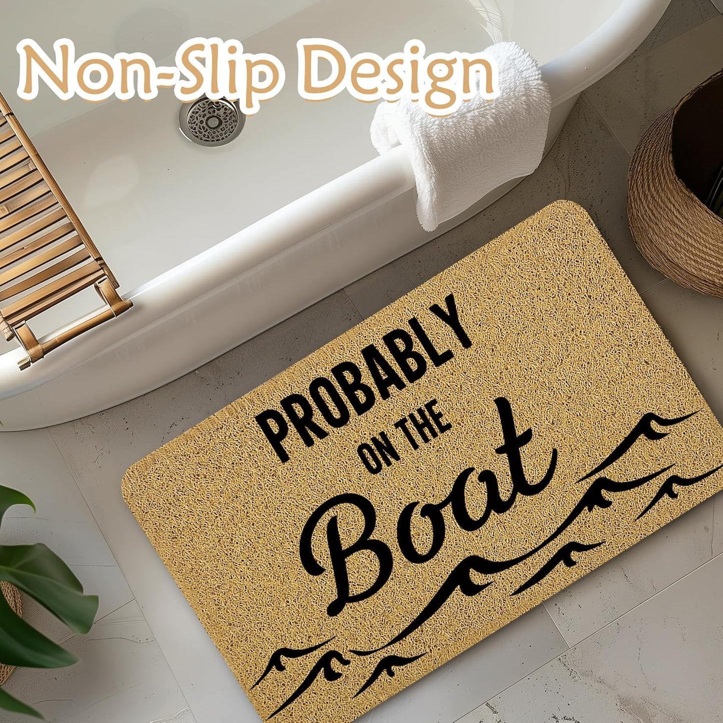 Coastal Welcome Mats for Front Door, Lake House Door Mat, Probably on The Boat Nautical Doormat for Porch Outside Inside Outdoor Indoor Entrance, Boating Ocean Bath Rug, 17x30 Inches