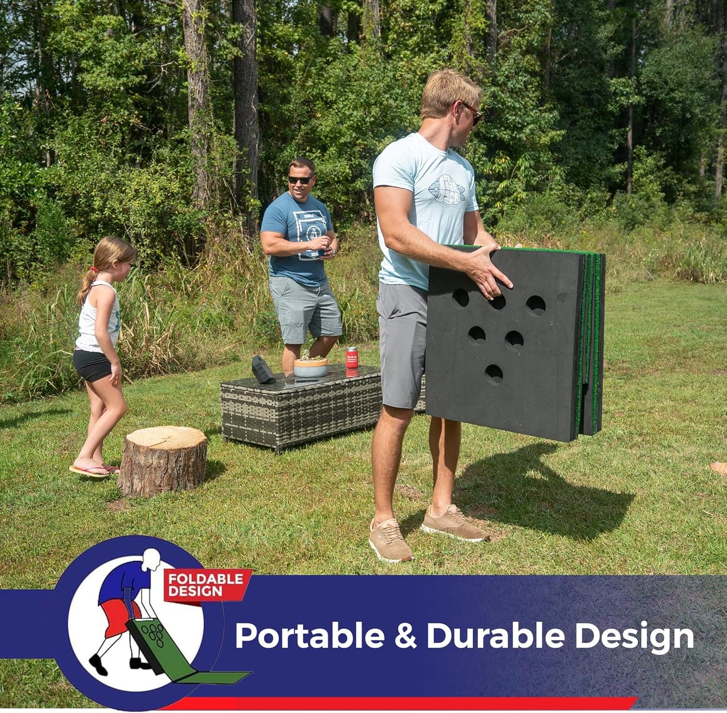 PutterBall Original Golf Putting Game Set – Backyard 12 ft Putting Green Pong Style Golf Mat with 2 Putters, 2 Balls & Hole Covers (PutterBall Original)