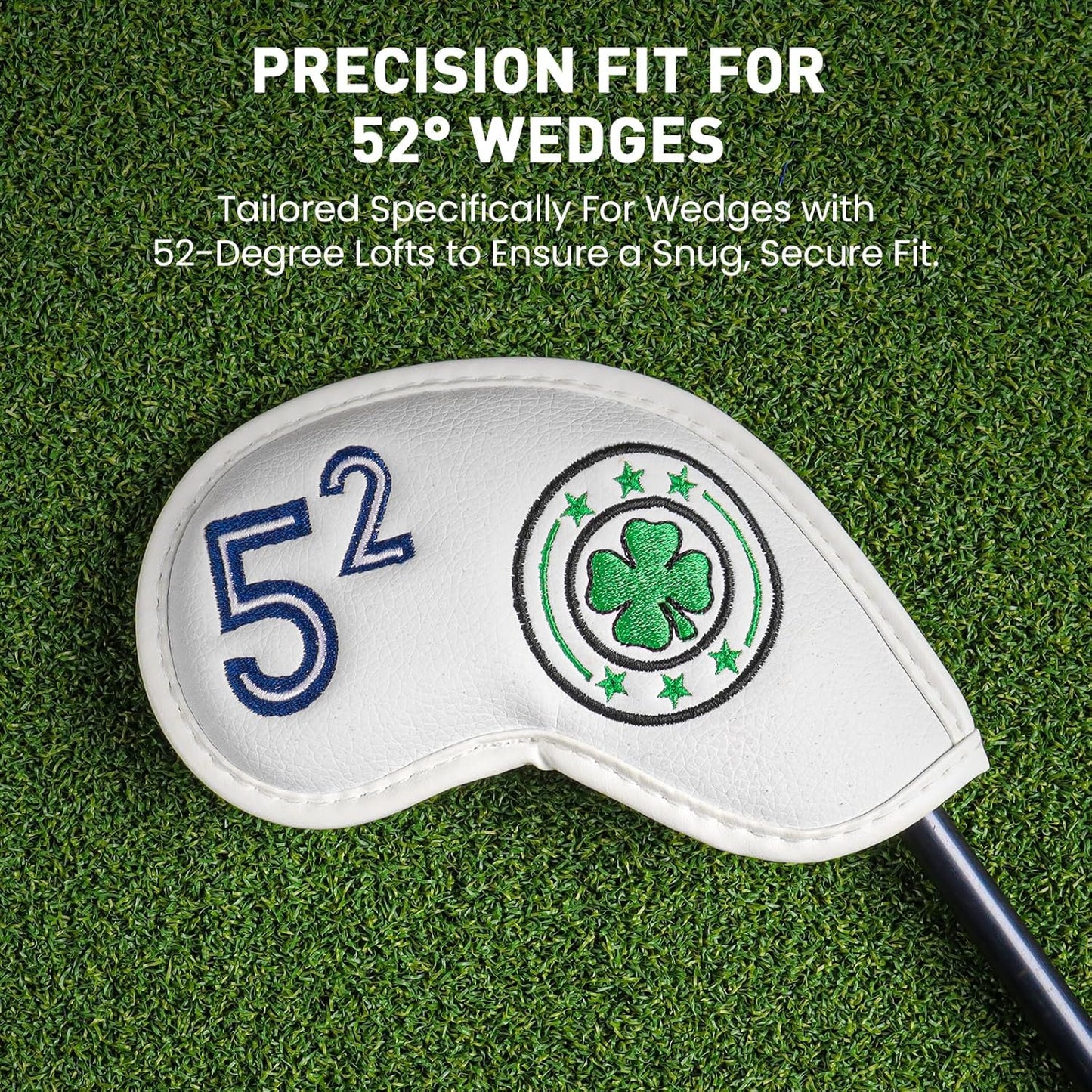 Golf Iron Wedge Head Covers 52° 54° 56° 60° 1 or 4 Pack, Synthetic Leather Clover USA Flag Design Club Head Protection, Universal Headcover Fit Iron Clubs for Men Women