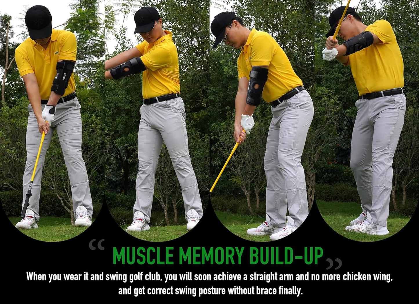 GAIARENA Golf Training Aid Straight Arm Elbow Brace Swing Trainer, Straight Away Swing Trainer Aid to Eliminate Chicken Wing Swing Golf Accessories Practice Equipment Gifts for Men Women Beginner