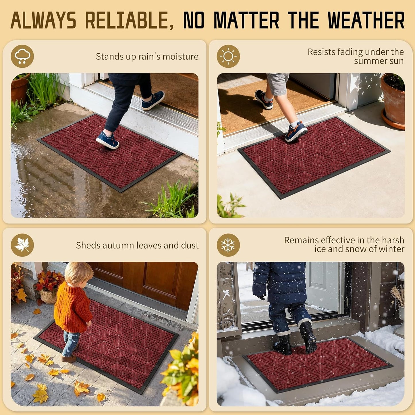 Yimobra Extra Large Door Mat 60x36, All-Weather Waterproof Non-Slip Welcome Matt Outdoor, Heavy Duty Non Slip Doormat for Entryway for Patio and Garage Indoor, Easy Clean, Black Red