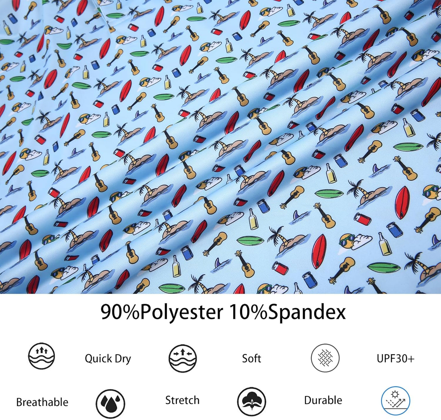 Alex Vando Mens Hawaiian Golf Shirt Moisture Wicking Digital Print Golf Shirts for Men