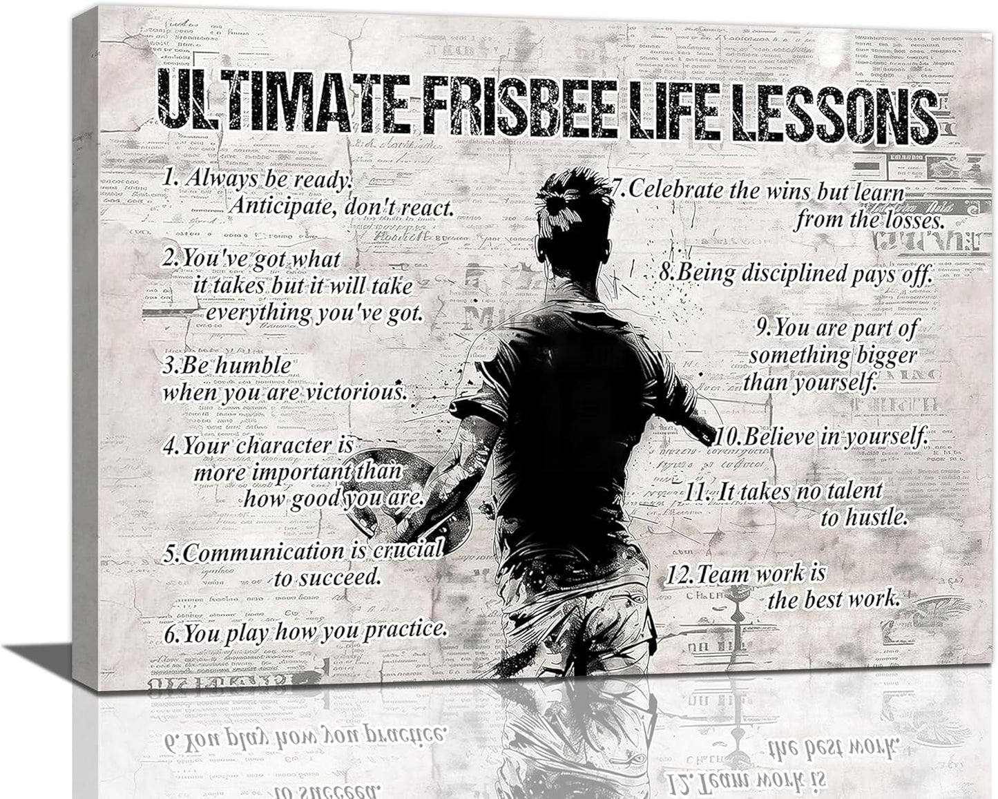 Ultimate Frisbee Sports Wall Art Life Lessons Decor Sign Retro Poster Boy Men Motivational Decorations Canvas Print Painting Artwork for Bedroom Living Room Gym 16"x12"