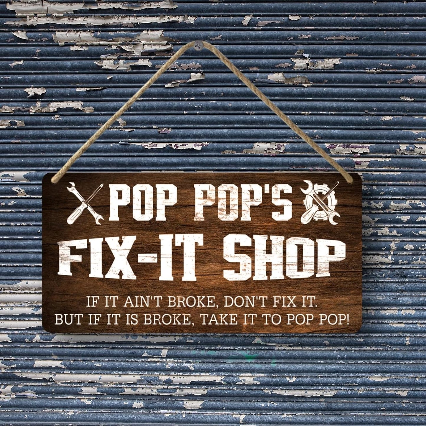 Pop Pops Gifts Pop Pop Gifts Vintage Pop Pop's Fix-It Shop If It Ain't Broke Don't Fix It But If It Is Broke Take It To Pop Pop Decor Hanging Wood Sign Home Decor Gift For Grandpa 12x 6 In
