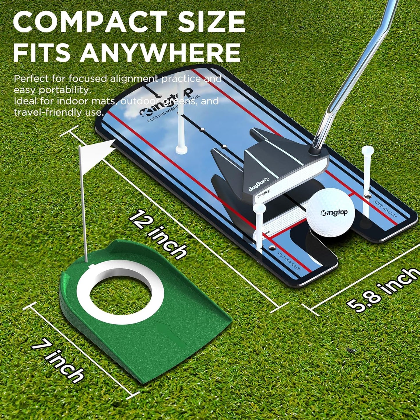 KINGTOP Golf Putting Mirror - Alignment Putting Training Aids for Consistency & Accuracy - Ideal for Indoor | Outdoor Practice, with Carry Bag and Golf Tees