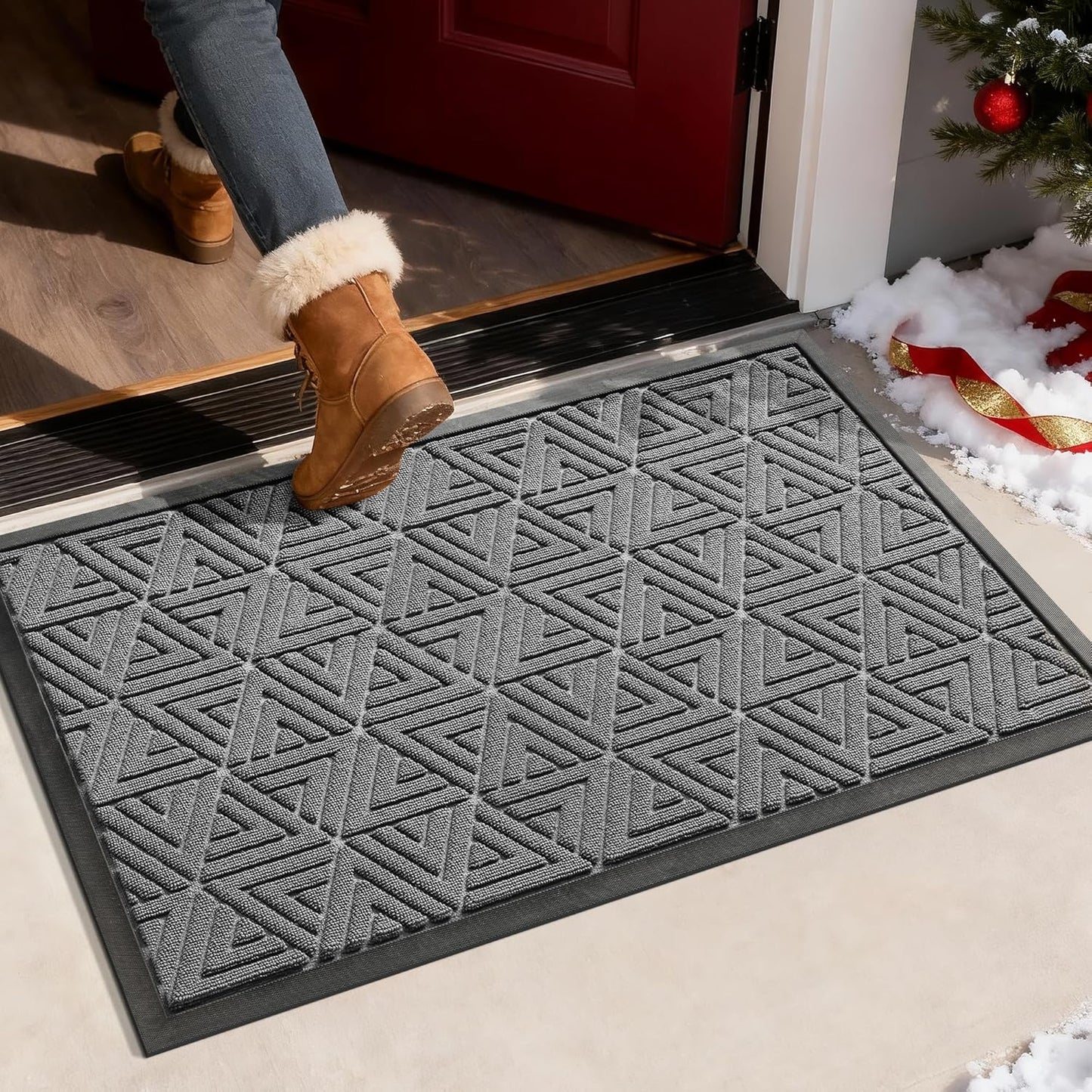 Yimobra Large Door Mat 36x24, All-Weather Waterproof Non-Slip Welcome Matt Outdoor, Heavy Duty Non Slip Doormat for Entryway for Patio and Garage Indoor, Easy Clean, Grey