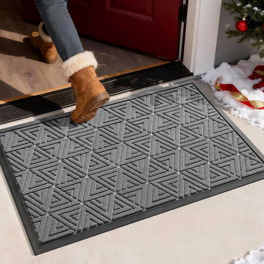 Yimobra Large Door Mat 36x24, All-Weather Waterproof Non-Slip Welcome Matt Outdoor, Heavy Duty Non Slip Doormat for Entryway for Patio and Garage Indoor, Easy Clean, Grey