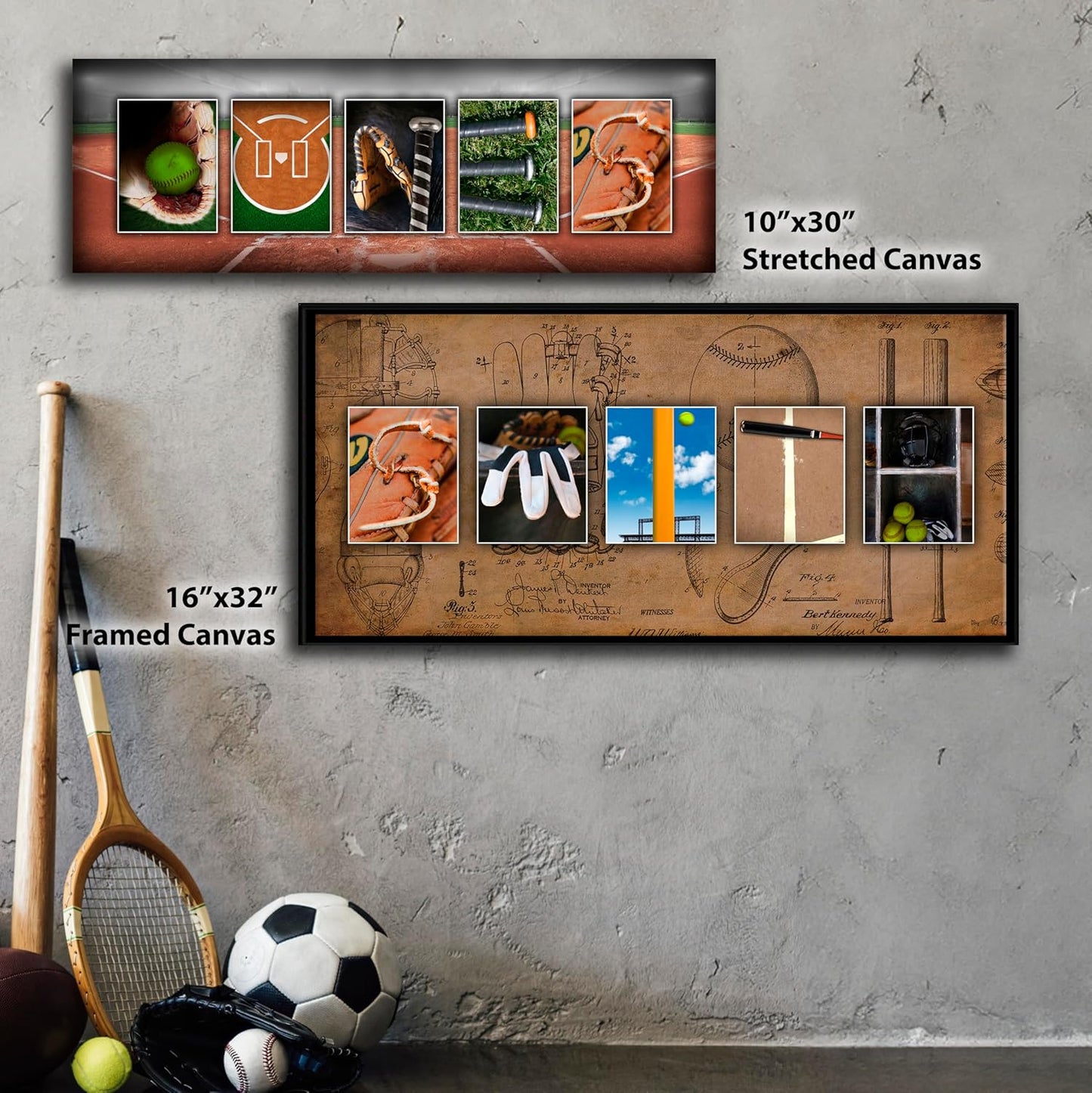 Personal-Prints SOFTBALL Personalized Décor or Gift for the Softballer, Softball Coach, or League | Customized Softball Name Wall Art Gift (10"x30" Stretched Canvas)