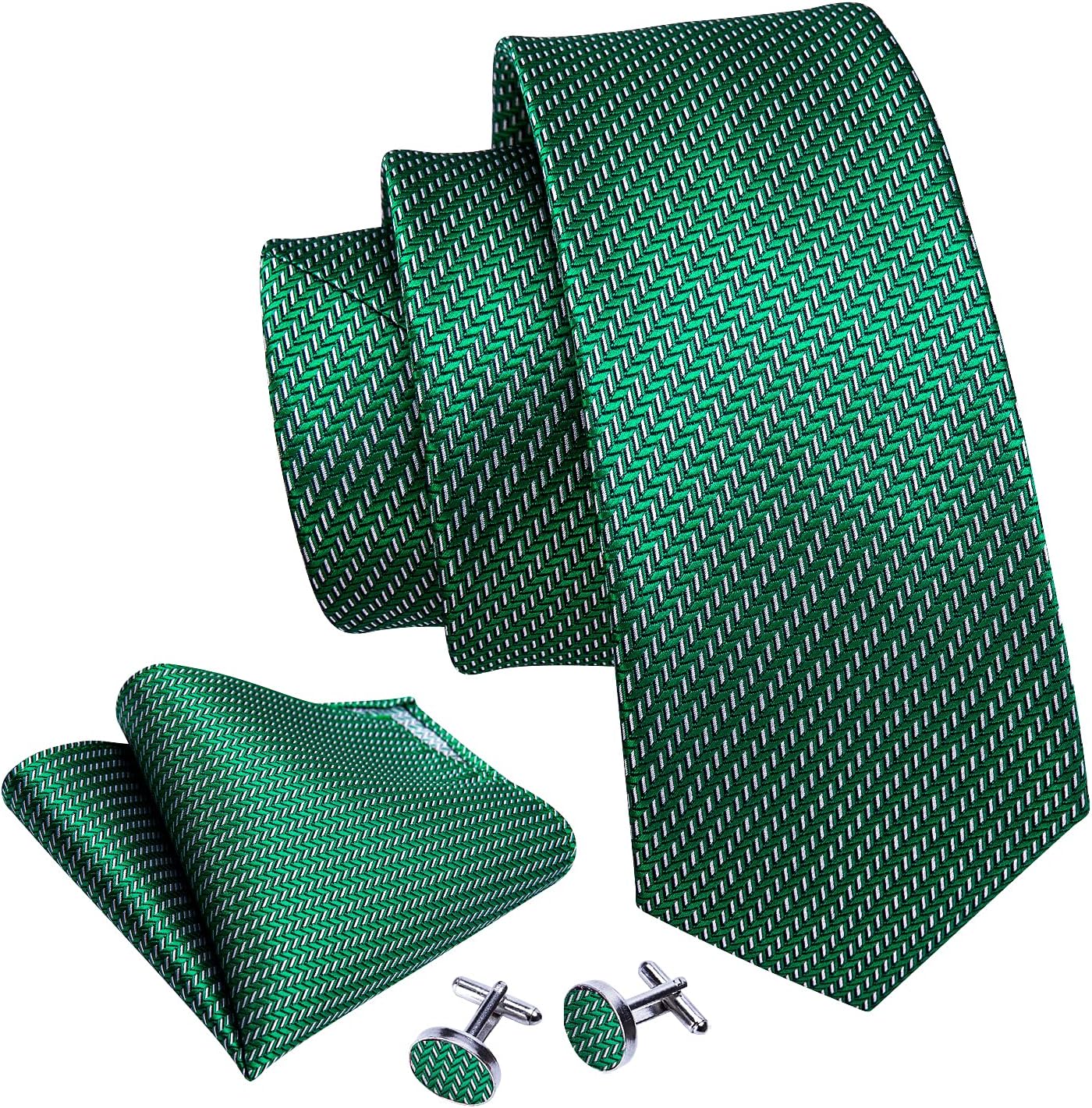 Barry.Wang Designer Classic Ties for Men Set Formal Pocket Square Cufflink Check Plaid