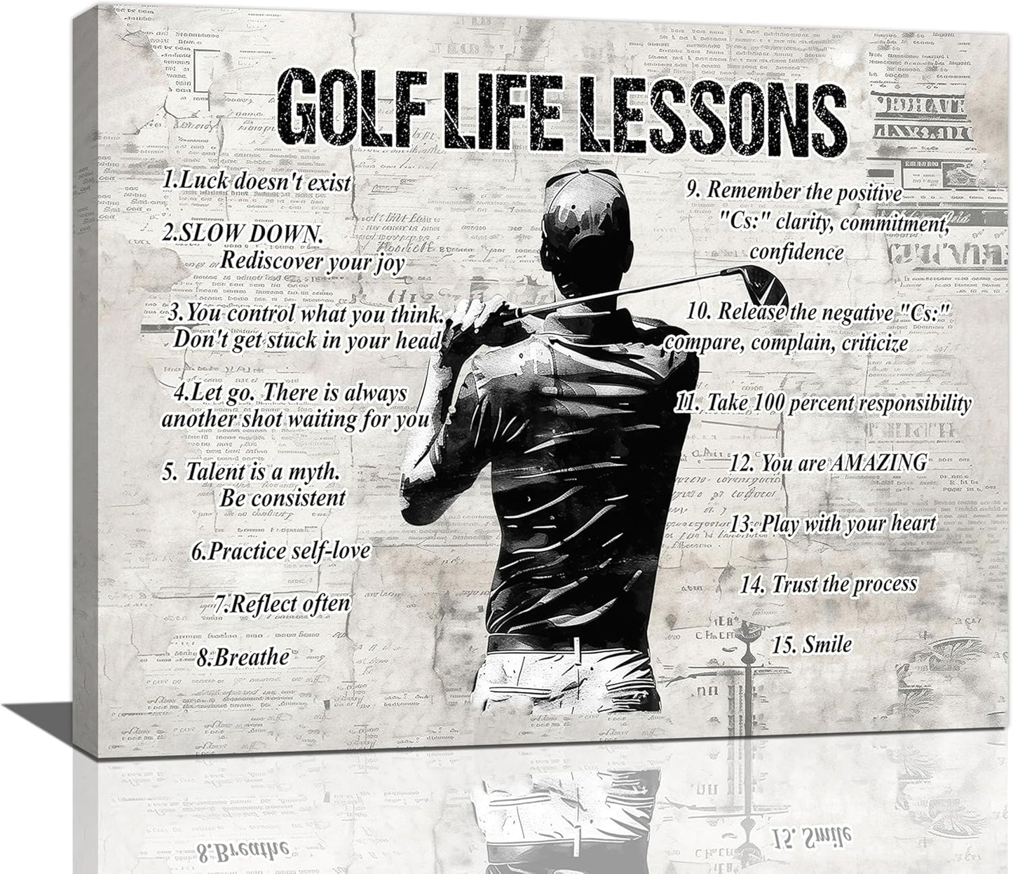 Gyeong Golf Sports Wall Art Golf Life Lessons Wall Decor Golf Sign Retro Poster Boy Men Room Motivational Decorations Canvas Print Painting Artwork for Bedroom Bathroom Living Room 20"x16"