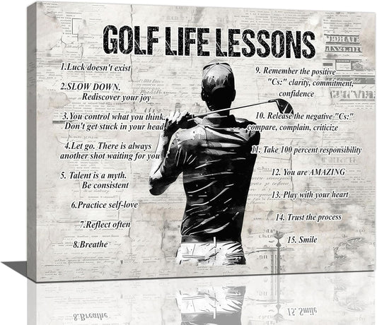 Gyeong Golf Sports Wall Art Golf Life Lessons Wall Decor Golf Sign Retro Poster Boy Men Room Motivational Decorations Canvas Print Painting Artwork for Bedroom Bathroom Living Room 20"x16"