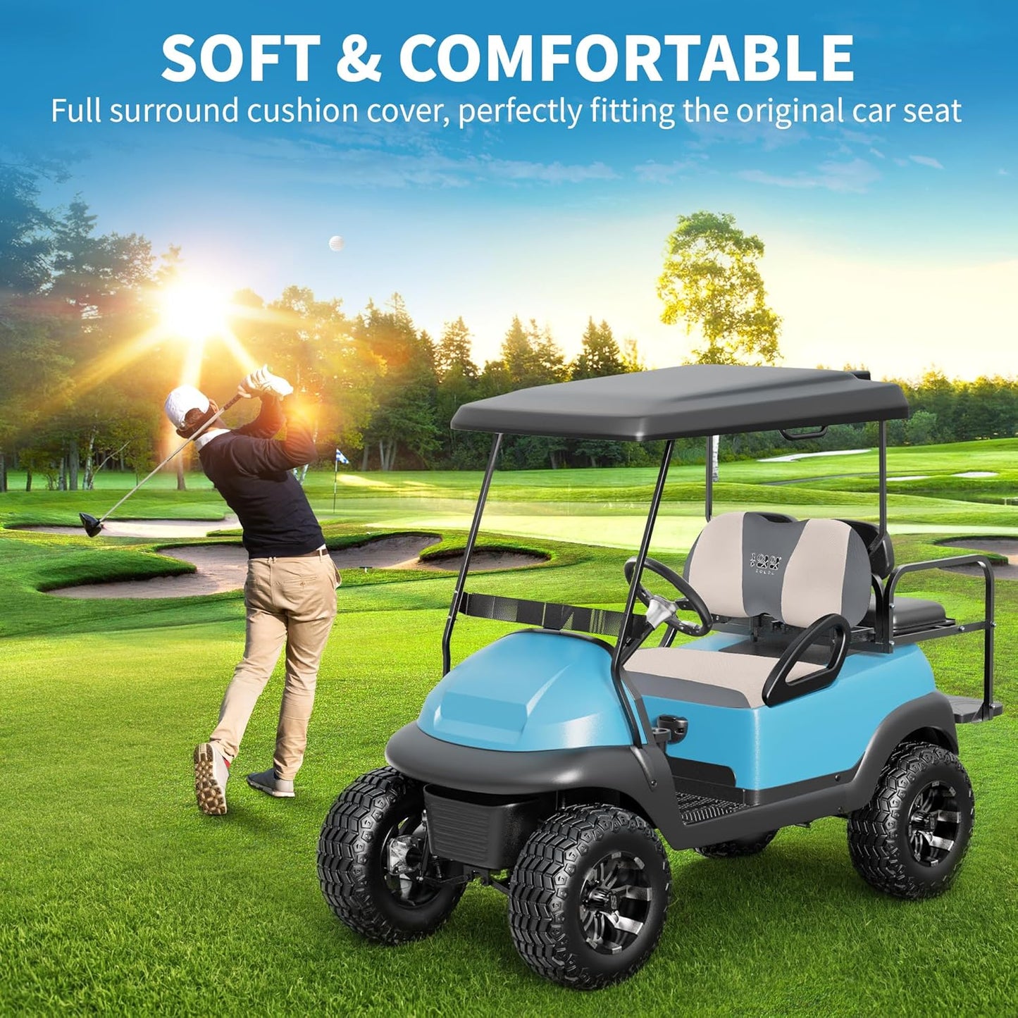 10L0L Golf Cart Seat Covers Universal for Yamaha Club Car Precedent Standard Front Seats, Breathable Mesh Bench Seat Cover, No Drilling Seat Cushion, All-Season Comfort Cool in Summer & Warm in Winter