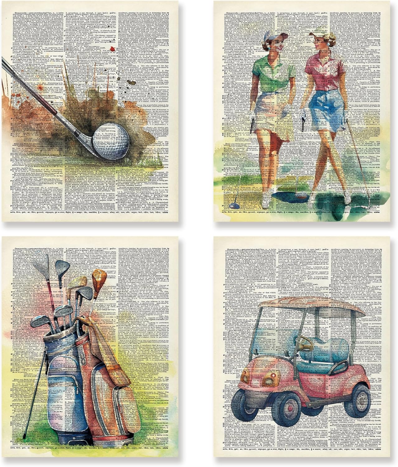 KSDUT Retro Golf Wall Decor Art Set of 4 - Vintage Artwork Poster Prints Gym Club Wall Decor Golf Gifts Wall Art for Office Games Sports Room Dorm Decorations - 8"x10" Unframed
