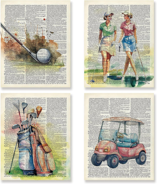 KSDUT Retro Golf Wall Decor Art Set of 4 - Vintage Artwork Poster Prints Gym Club Wall Decor Golf Gifts Wall Art for Office Games Sports Room Dorm Decorations - 8"x10" Unframed