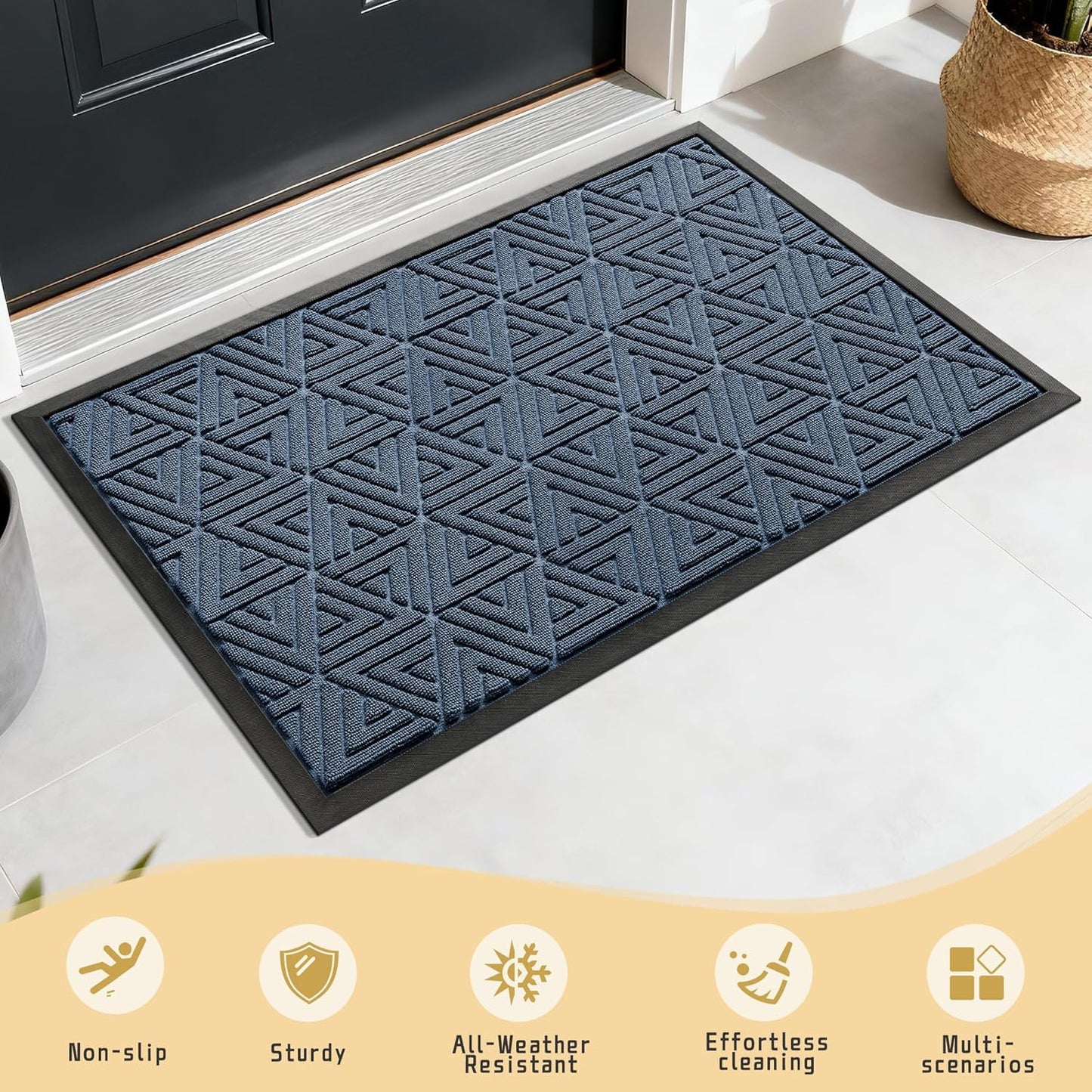 Yimobra Large Door Mat 36x24, All-Weather Waterproof Non-Slip Welcome Matt Outdoor, Heavy Duty Non Slip Doormat for Entryway for Patio and Garage Indoor, Easy Clean, Blue