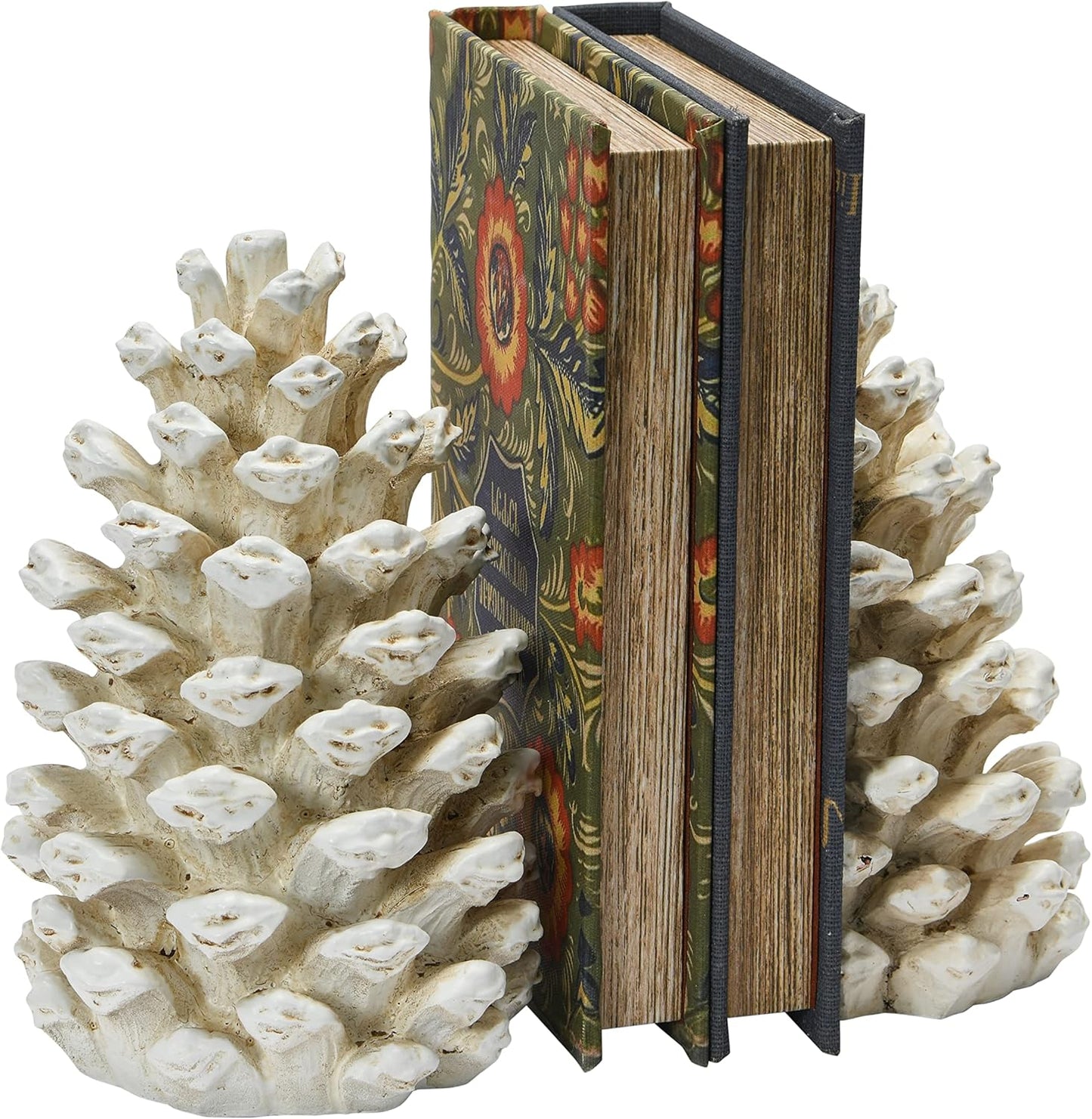 Creative Co-Op Resin Pinecone Bookends, Antique White