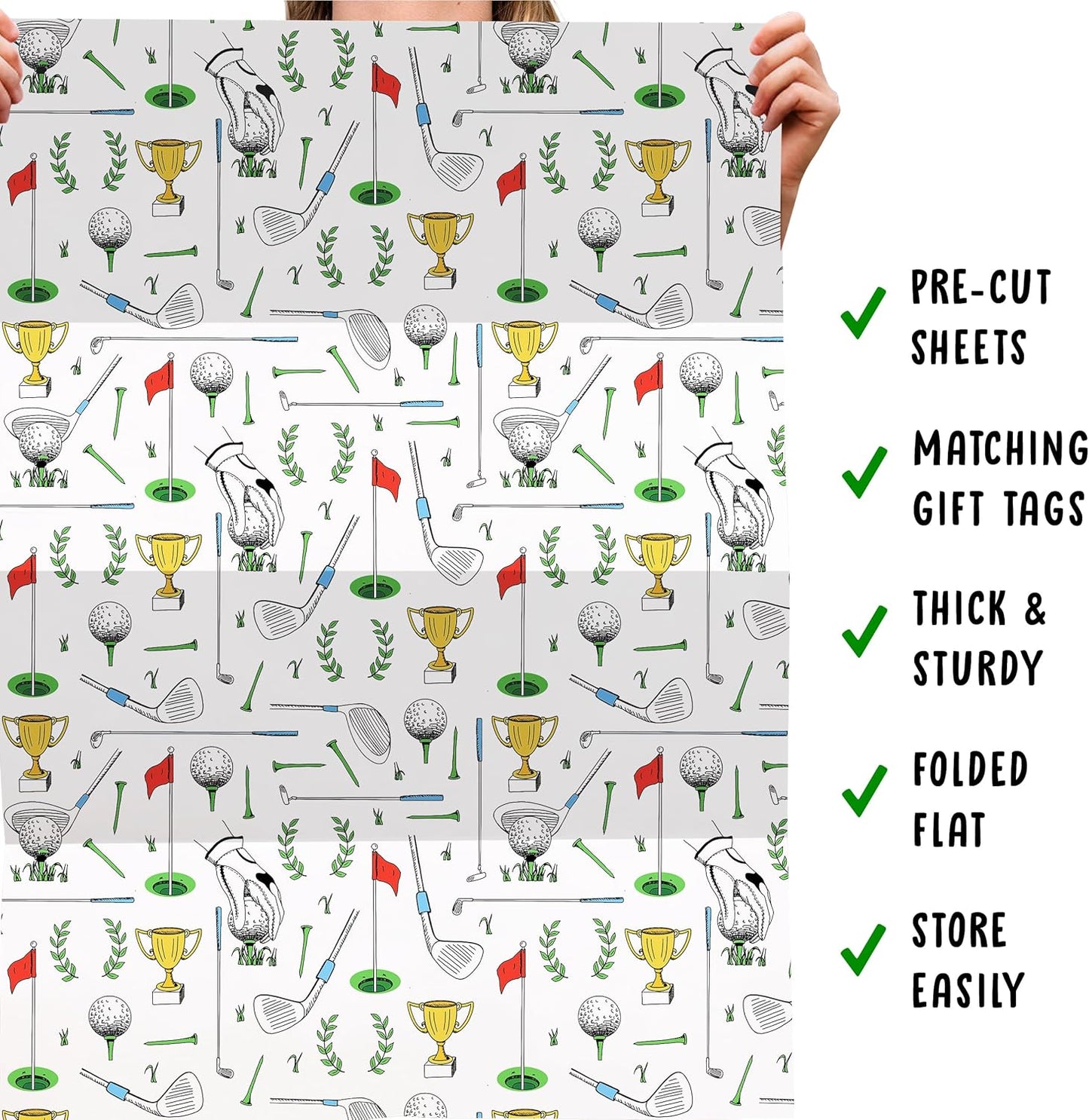 CENTRAL 23 Golf Wrapping Paper - 6 Sheets White Wrapping Paper For Men Dad Grandpa Uncle - Golf Sports Club - Comes With Stickers - Recyclable - Christmas Wrapping Paper Sheets