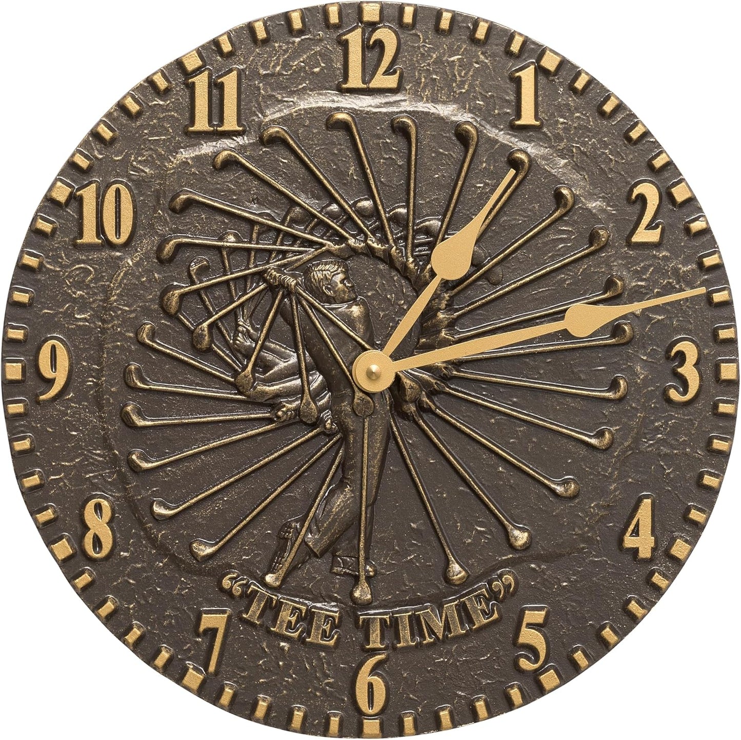 Clarus Crystal Golfer 12" Indoor Outdoor Wall Clock Made from Solid cast Aluminum