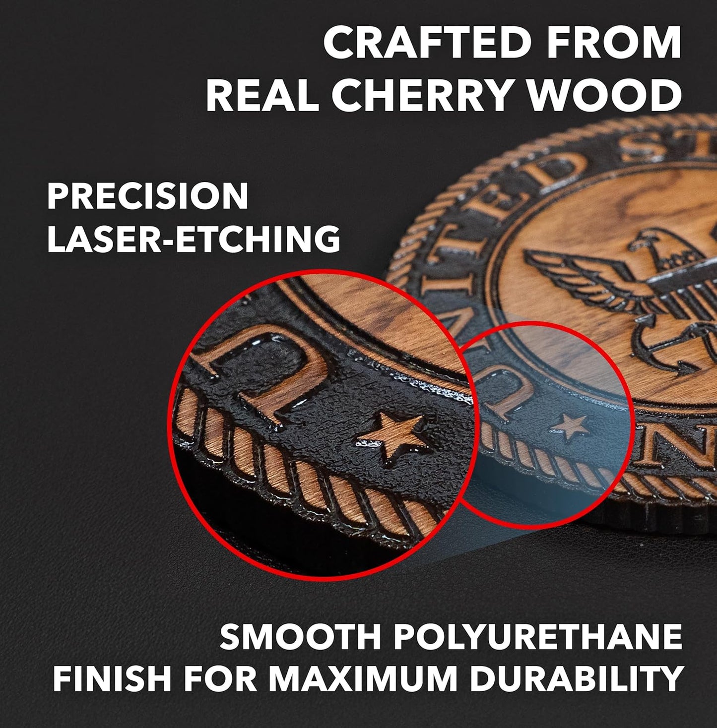 LazerEdge U.S. Coast Guard Wooden Coaster Set – Cherry Wood – Handcrafted Collectible 4-Pack | Made in USA | Officially Licensed Product