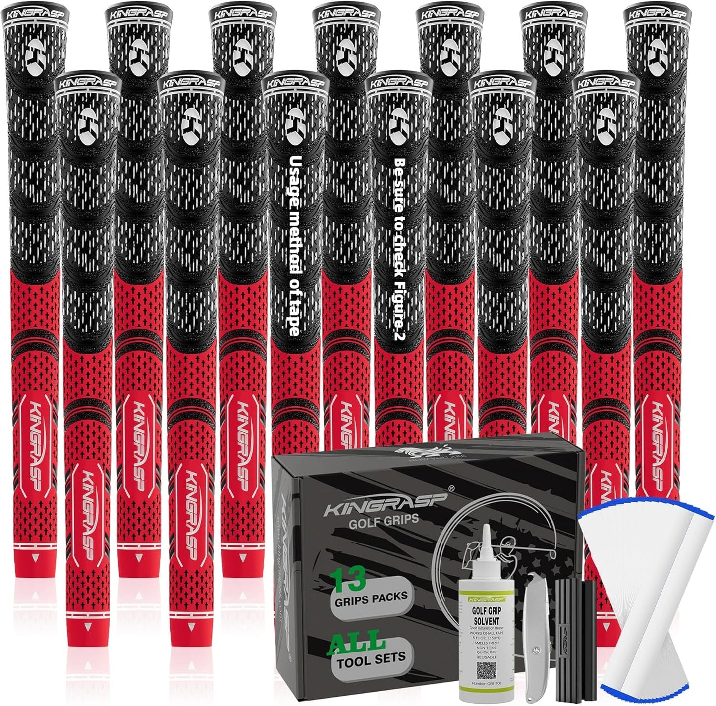 Premium Hybrid Golf Grips (13 Pack) - High Traction Rubber Golf Club Grips with Enhanced Feedback | Includes 13 Grips + 15 Tapes + 1 Rubber Vice | All-in-One Replacement Grip Kit for Golf Clubs