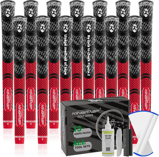 Premium Hybrid Golf Grips (13 Pack) - High Traction Rubber Golf Club Grips with Enhanced Feedback | Includes 13 Grips + 15 Tapes + 1 Rubber Vice | All-in-One Replacement Grip Kit for Golf Clubs