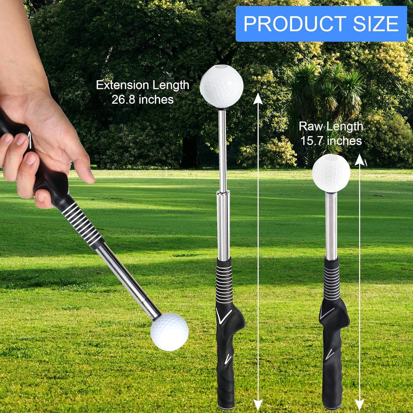 Retractable Golf Swing Trainer - Golf Swing Training Aid, Non-Slip Golf Grip Trainer, Strength & Tempo Training, Golf Alignment Sticks & Arm Band, Indoor Outdoor Golf Swing Practice