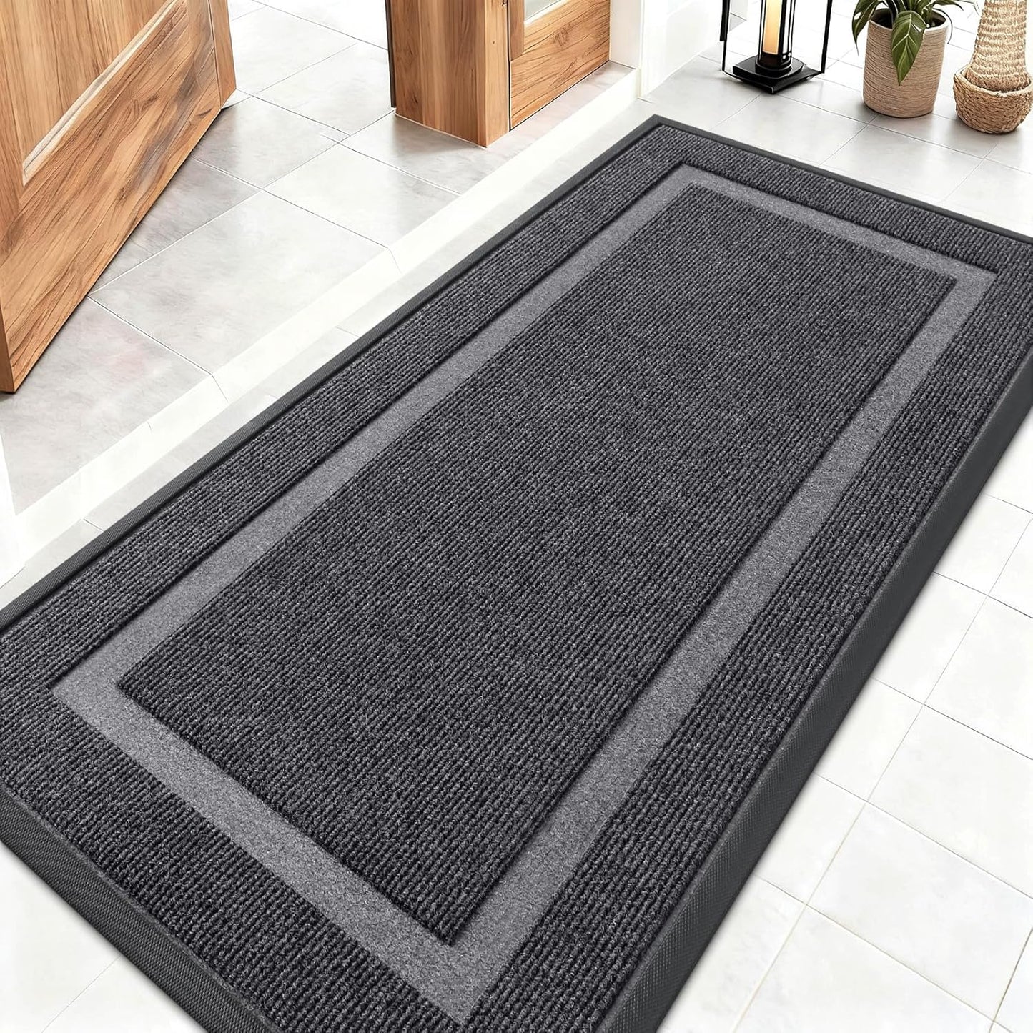 OLANLY Front Door Mat Indoor Outdoor Entrance, Waterproof All-Season, All-Weather Doormat, Sturdy Natural Rubber, Fade Resistant, Low Profile, Easy Clean Patio Porch Entryway Mat, 47x23, Grey