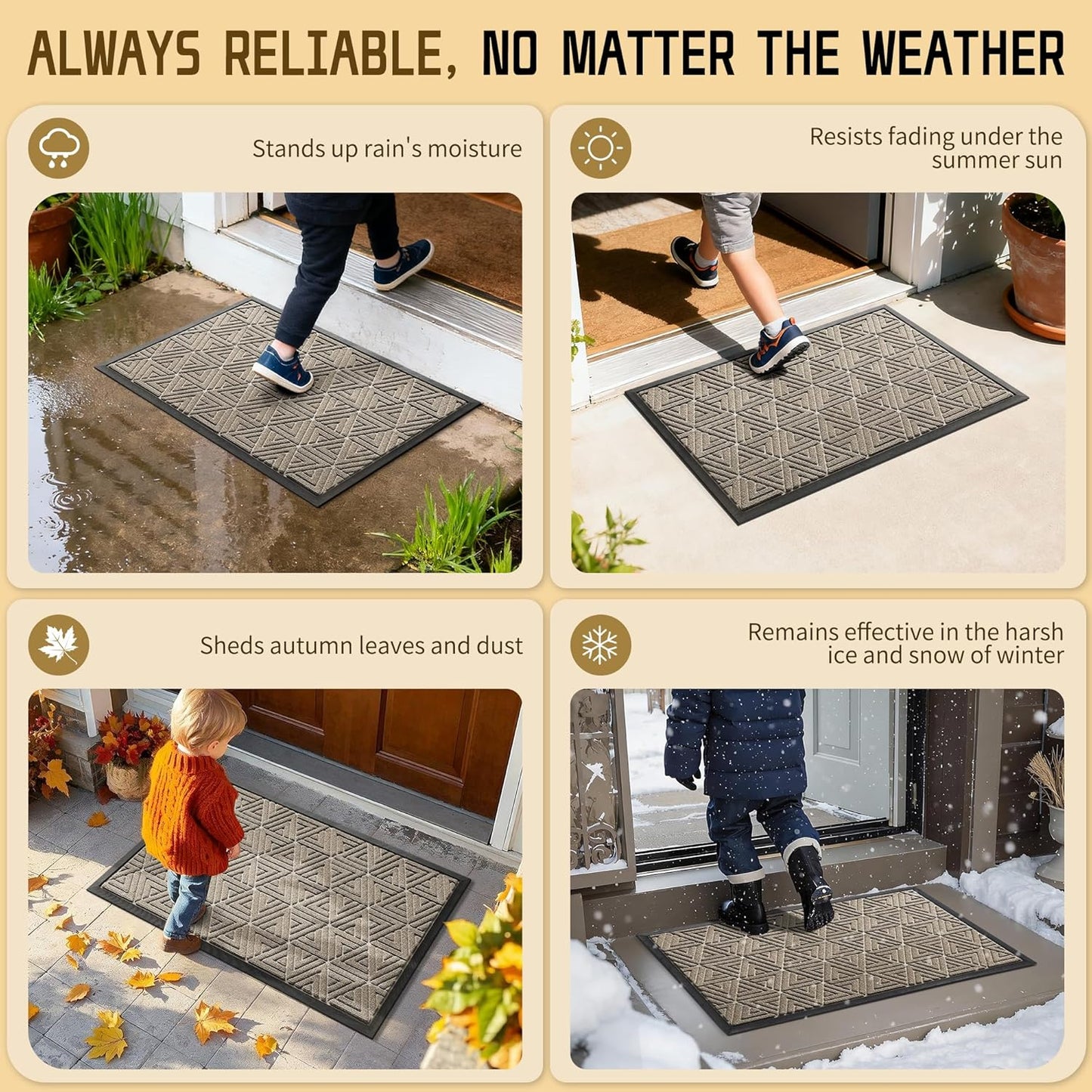 Yimobra Large Door Mat 36x24, All-Weather Waterproof Non-Slip Welcome Matt Outdoor, Heavy Duty Non Slip Doormat for Entryway for Patio and Garage Indoor, Easy Clean, Beige