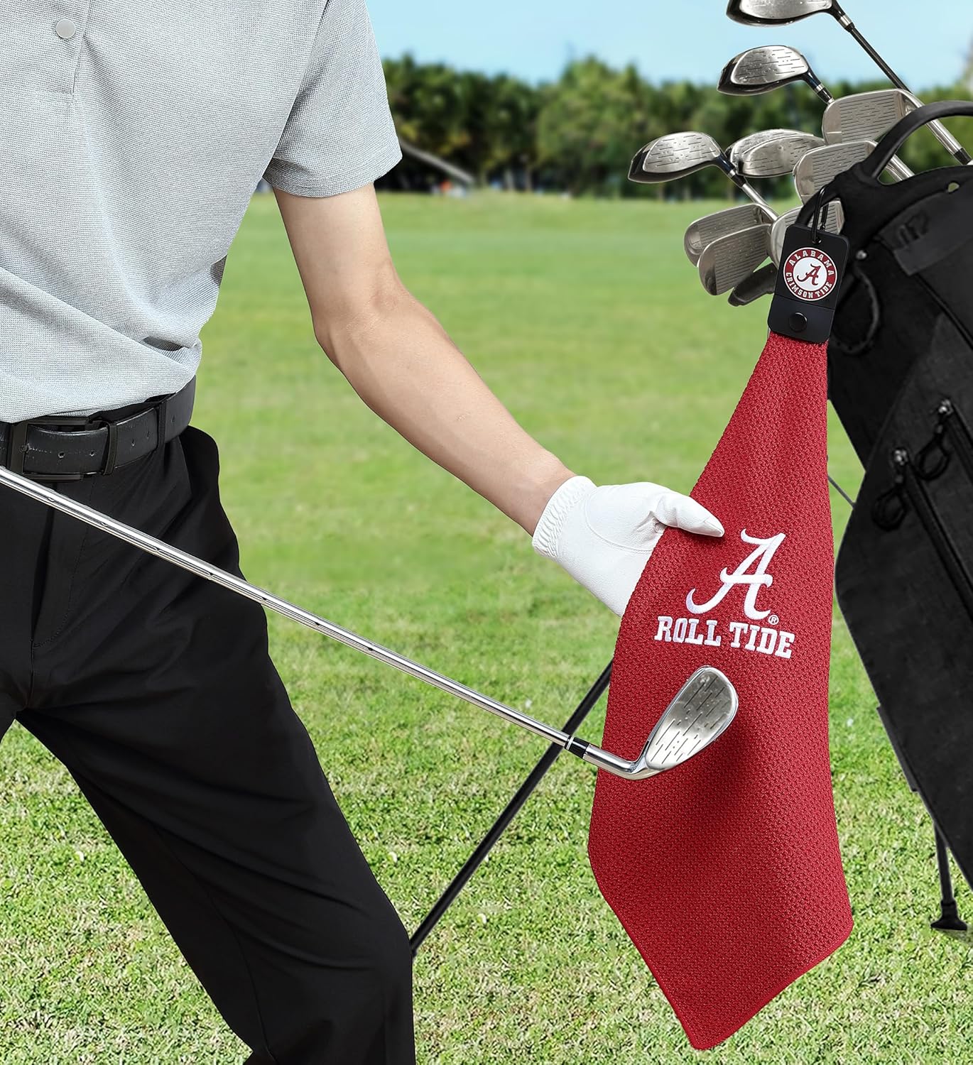 Magnetic Golf Towels for Golf Bags with Clip & Ultra Strong Magnet - Waffle Weave Microfiber Towel for Secure Hold on Bags & Carts - Ideal Club Cleaner & Accessories - Crimson Red