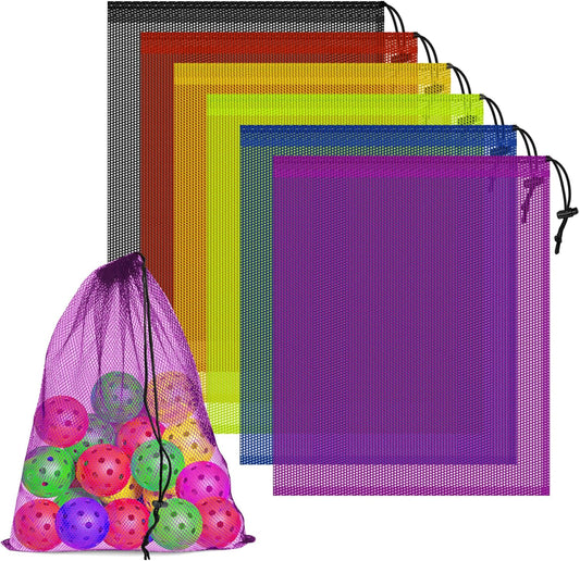 6 Pcs Mesh Bags Drawstring, 14x17 Inch with Lock, Multipurpose Storage Bags for Gym, Balls, Beach, Laundry (Multicolor)