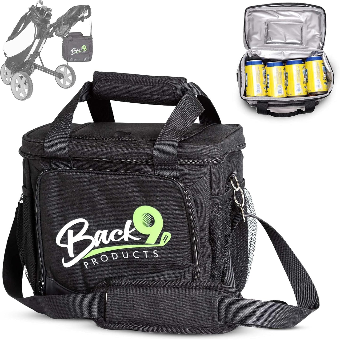 Back9Products Golf Cart Cooler Bag with Magnetic Lid - 12 Can Soft Sided Insulated Cooler, Leakproof & Waterproof - Portable Cooler for Push Carts, Work, Camping, Travel, Men & Womens Gifts