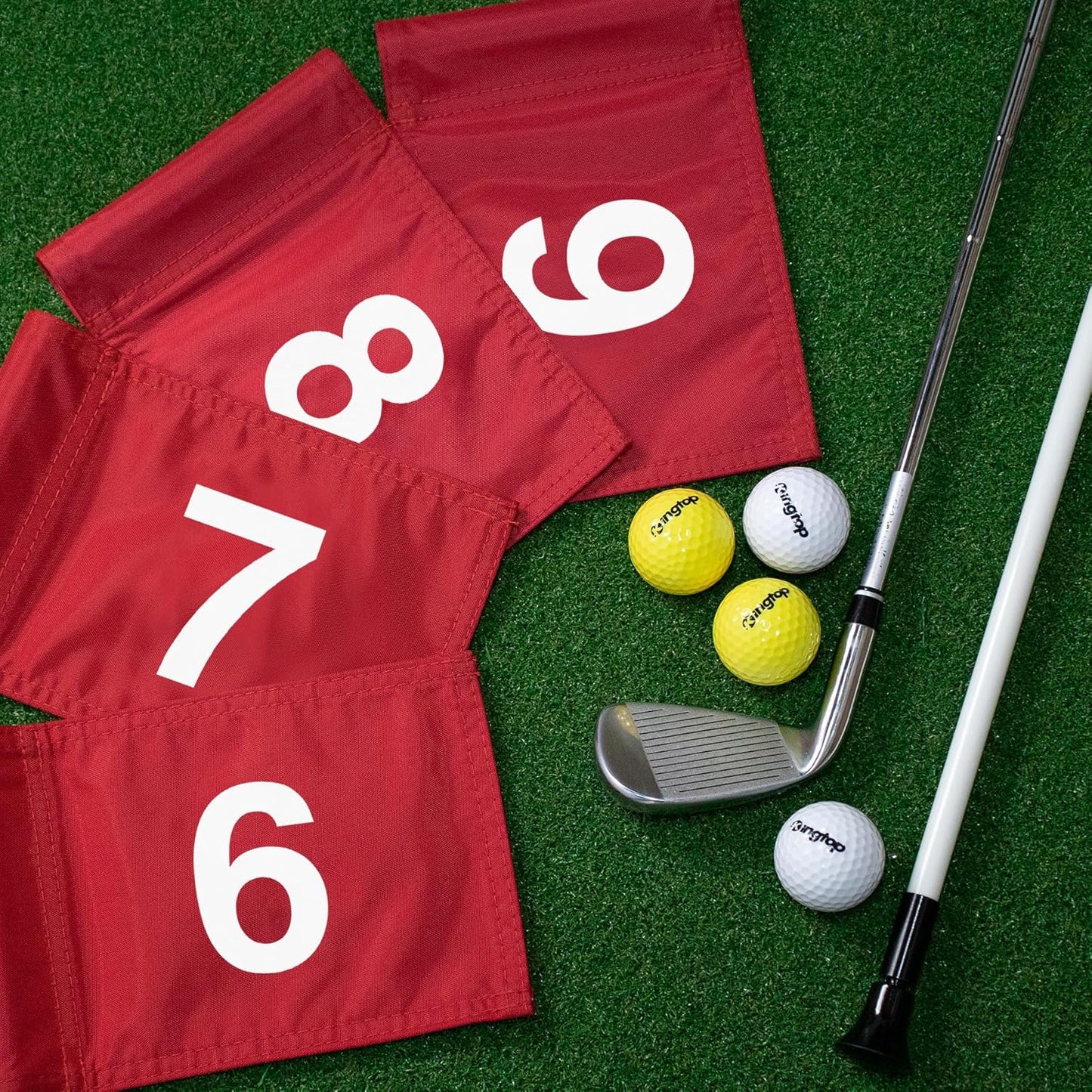 KINGTOP Numbered Golf Flag All 8x6 Inch – Upgraded Dual-Layer 420D Nylon, Double Sided Printing, Tube Inserted – Mini Practice Putting Green Flags for Yard