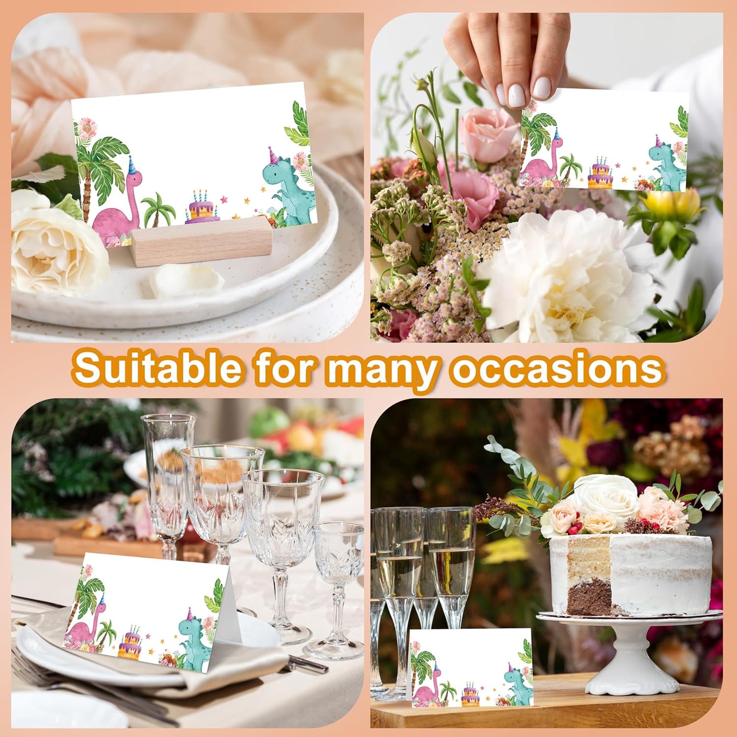 Dinosaur Place Cards, Safari Jungle Table Place Cards For Table Setting, Tropical Dino Name Cards For Birthday Party Baby Shower Gender Reveal, 25 Cards Included -17