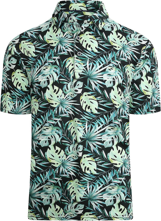 Alex Vando Mens Hawaiian Golf Shirt Moisture Wicking Digital Print Golf Shirts for Men