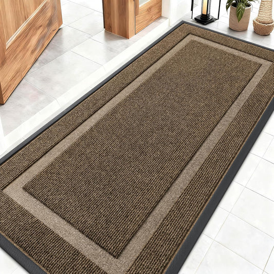 OLANLY Front Door Mat Indoor Outdoor Entrance, Waterproof All-Season, All-Weather Doormat, Sturdy Natural Rubber, Fade Resistant, Low Profile, Easy Clean Patio Porch Entryway Mat, 59x23, Brown