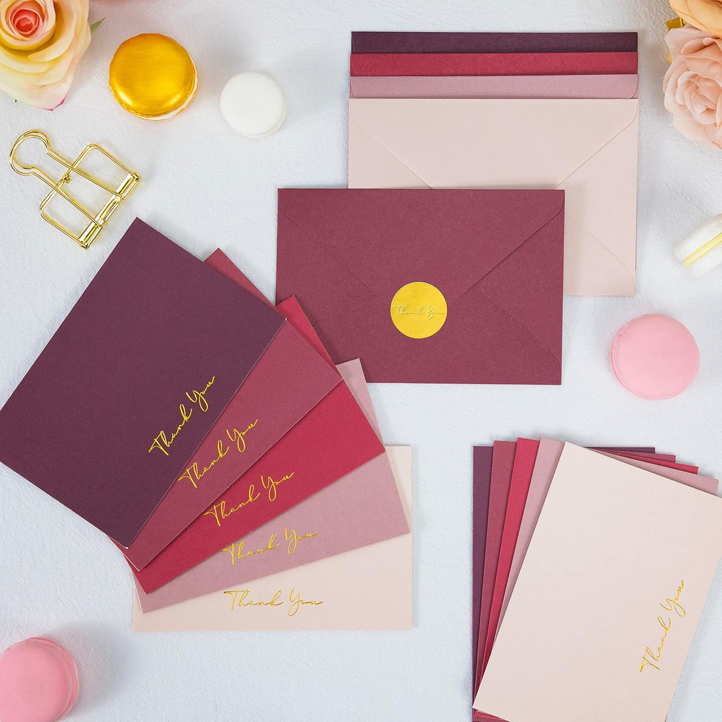 Crisky Burgundy Red Thank You Cards with Envelopes & Stickers， 50 Pack Bridal Shower Graduation Thank You Cards Small Business, Wedding Baby Shower Birthday Funeral Notes Bulk