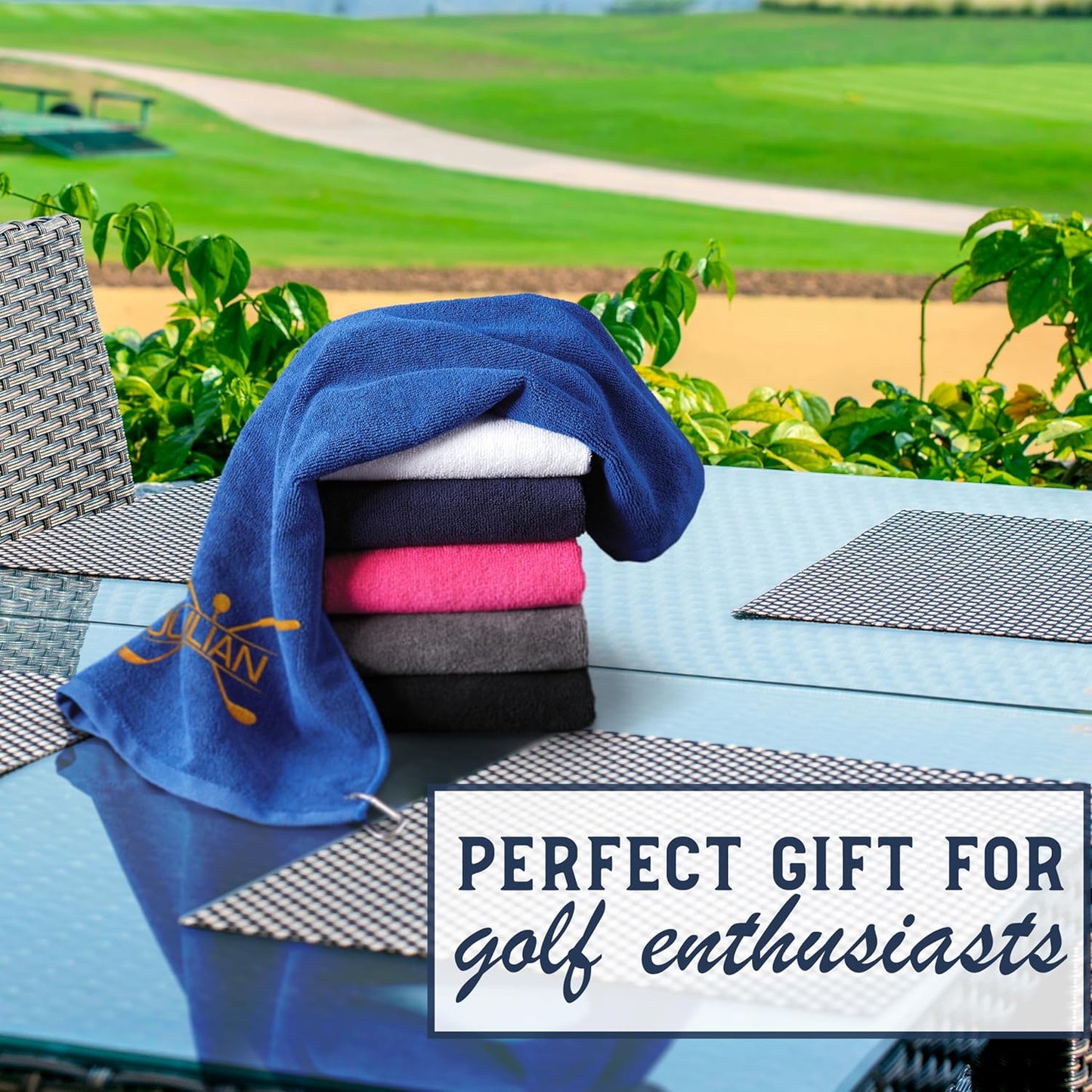 Personalized Golf Towel with Embroidered Name and Golf Design – Custom Golf Bag Towel with Clip, 26x16 Microfiber – Gift for Golf Lovers